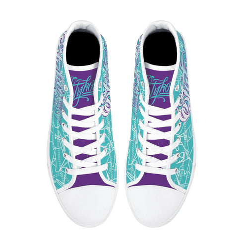 Axikronz 8T7 High Top Canvas feat Turquoise Mix Script | Hip - Hop Streetwear Shoes - Stykonz Graffiti Streetwear